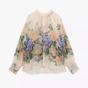 Zara Floral Sheer Women's Top - Cream